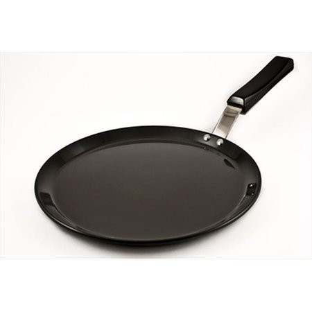 BAKEBETTER Futura Hard Anodised Flat Tava Griddle 10 in. - 4.88mm with Plastic Handle in Black BA165688